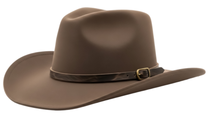 Brown cowboy hat isolated PNG on transparent background, classic western headwear for fashion and costume design