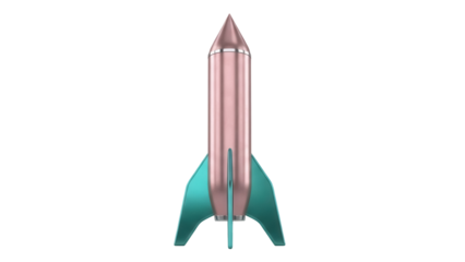 Retro rocket ship PNG isolated on transparent background, vintage space travel concept with pink body and teal fins for graphic design