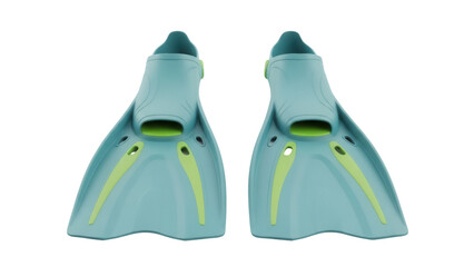 Pair of turquoise swim fins isolated PNG on transparent background, snorkeling equipment for water sports and recreational swimming © Hughes