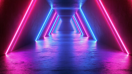 Abstract geometric background with directional neon lines forming a dynamic futuristic composition, glowing colors and sharp angles conveying motion, technology, and digital energy.