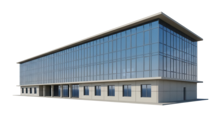 Modern office building PNG isolated on transparent background, contemporary architecture with glass facade for commercial use