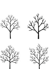 Obraz premium Black bare tree branch silhouette set isolated on white background vector design