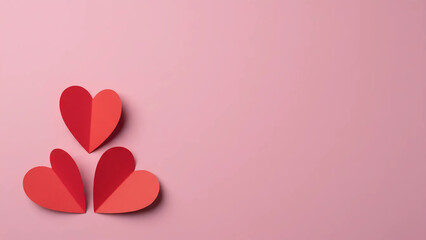 Valentine's Day Background with Red Paper Hearts. Minimalist Love Concept with Copy Space