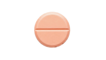 Round peach pill isolated PNG, pharmaceutical tablet with score line for medical treatment and...