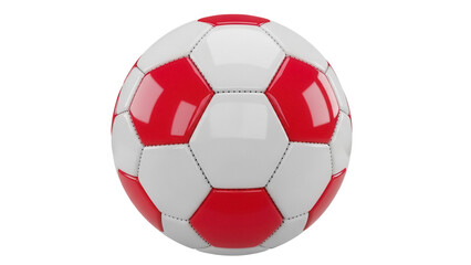 Fototapeta premium Red and white soccer ball PNG isolated on transparent background, classic football equipment for sports and games