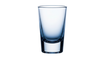 Empty shot glass isolated PNG on transparent background, clear glassware for spirits and cocktails, barware and drinkware