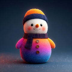 Cute colorful snowman with scarf and hat smiling warmly