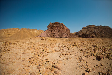 Mountains in the desert. Traveling through the desert of Israel. Tourism and travel in Israel. Eilat.
