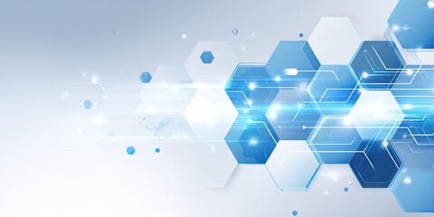 Abstract technology background with light blue hexagons and glowing lines