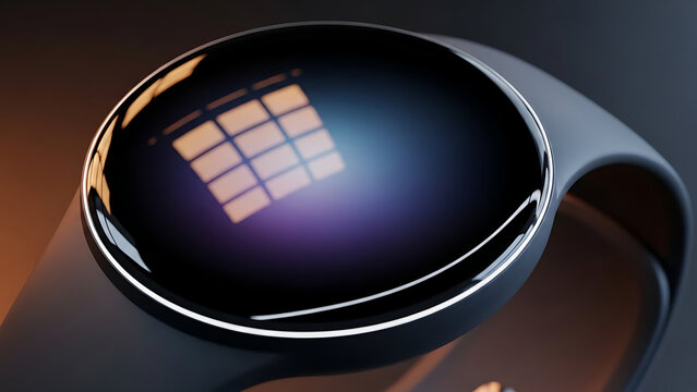 Sleek, futuristic smartwatch with a reflective digital screen, highlighting modern wearable technology. - Powered by Adobe
