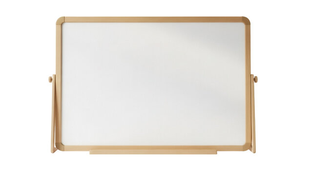 Wooden framed whiteboard isolated PNG, blank writing board for presentations and teaching, school supplies on transparent background