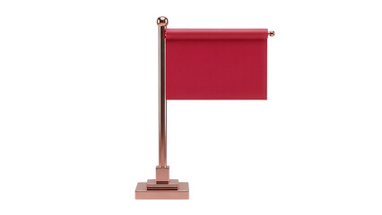 Red flag on a metal stand isolated PNG, blank banner for advertising and marketing campaigns on transparent background