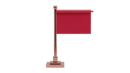 Red flag on a metal stand isolated PNG, blank banner for advertising and marketing campaigns on transparent background