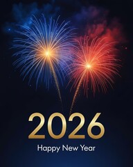 New Year 2026 Fireworks Celebration Vibrant Night Sky Design Element for Festive Greeting Cards and Party Invitations