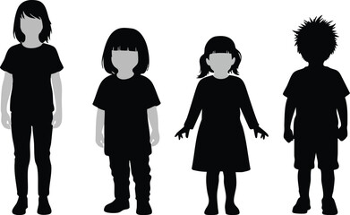 Black and gray child silhouette group standing on white background vector art © Pemarathna