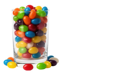 Colorful jelly beans in glass isolated PNG, sweet candy assortment on transparent background for confectionery and dessert designs