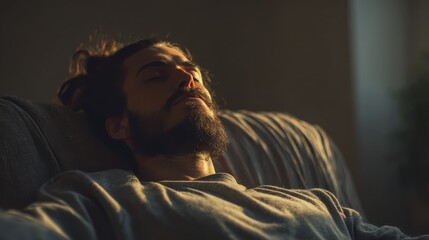 Obraz premium a relaxing evening man practicing progressive muscle relaxation at home