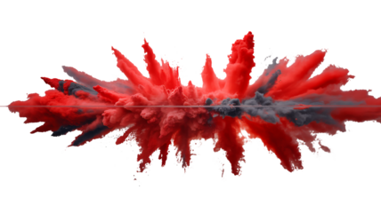 Vibrant red and gray smoke explosion on white background