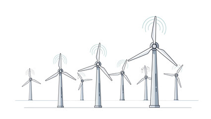 Illustration of Wind Turbines in Minimalist Style on White Background