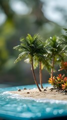 miniature tropical palm tree beach diorama
