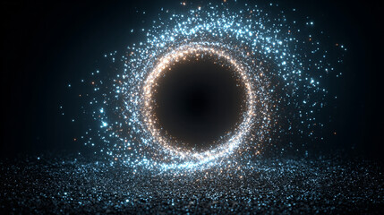 Radiant blue particle corona forming a bright circular glow with twirling sparkling dust, evoking a magical portal, futuristic energy, or high-tech abstract design concept.
