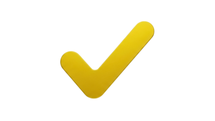 Yellow check mark PNG isolated on transparent background, approval symbol for graphic design and web use, validation icon