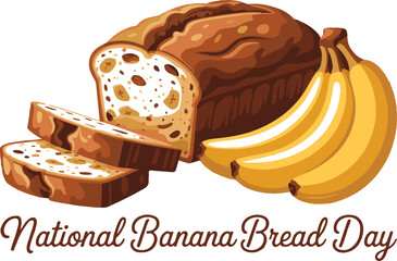 National Banana Bread Day vector. Sweet banana bread with bunch of bananas icon vector