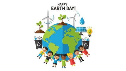 Obraz premium Children Celebrating Earth Day with Eco-Friendly Symbols and Globe