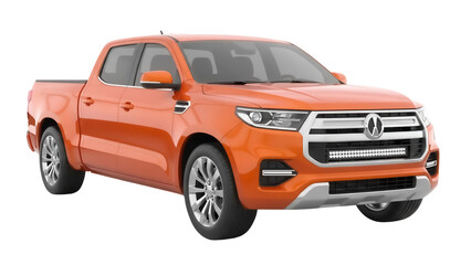 Orange pickup truck PNG isolated on transparent background, modern vehicle for transportation and delivery services, automotive design © Johnson