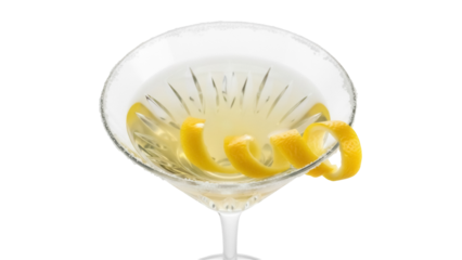 Elegant martini cocktail with lemon twist isolated PNG, classic alcoholic beverage for bar menu and celebration