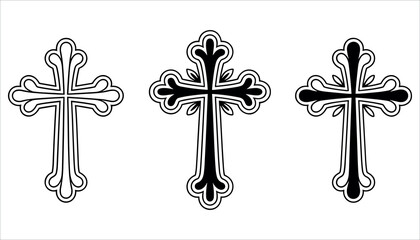 Black and white ornate crosses with leaf details religious symbols