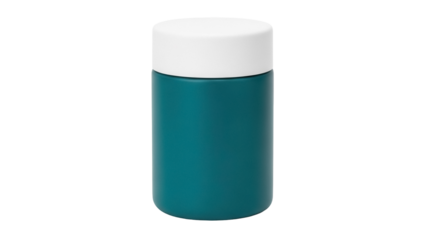 Teal blue ceramic jar with white lid isolated PNG, minimalist container for cosmetics or food on transparent background