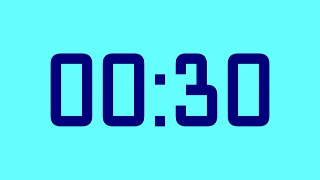 35 second countdown timer with bold digital number on bright cyan background. Perfect for motion graphics, presentations