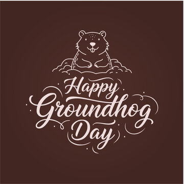Groundhog Day vector illustration with cute cartoon groundhog Great for poster, greeting card, banner, flyer, postcard, etc.