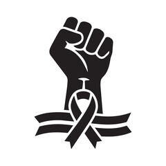Raised Fist Silhouette with Awareness Ribbon and Banner - Concept of Collective Support and Empowerment