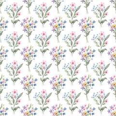 Seamless pattern with wildflowers, repeating paper, background. Floral backdrop for textile, fabric, wallpaper. Hand drawn flowers.