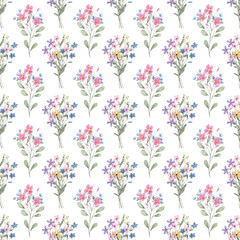Seamless pattern with wildflowers, repeating paper, background. Floral backdrop for textile, fabric, wallpaper. Hand drawn flowers.