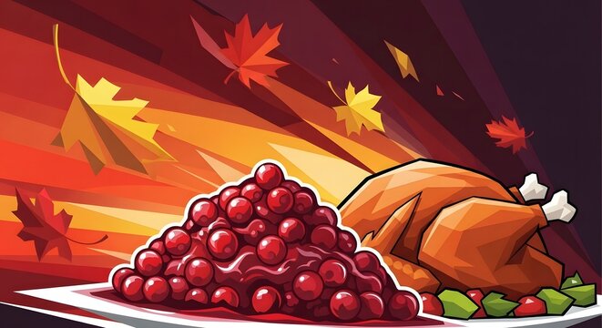 Delicious roasted turkey and cranberries a feast for thanksgiving celebration autumn dinner - Powered by Adobe