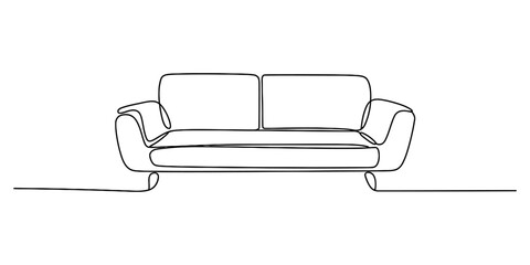 Continuous line drawing representing a comfortable sofa in a minimalist style Vector, illustration