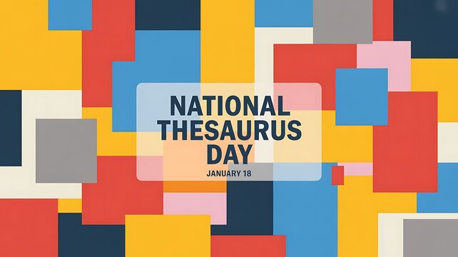 National Thesaurus Day Banner on January 18 with Colorful Abstract Geometric Shapes