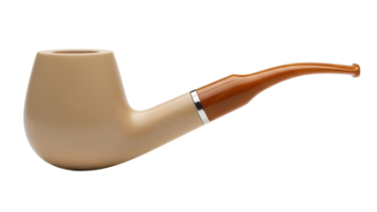 Elegant tan smoking pipe isolated PNG, classic tobacco pipe for relaxation and contemplation on transparent background