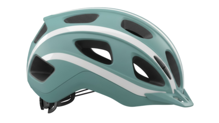 Light blue bicycle helmet PNG isolated on transparent background, safety gear for cycling and outdoor sports equipment