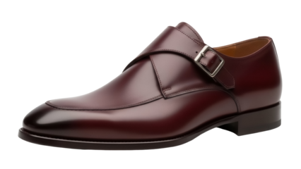 Elegant brown leather monk strap shoe isolated PNG, classic men s footwear on transparent background for fashion and style