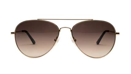 Gold frame aviator sunglasses with gradient brown lenses isolated on a transparent background