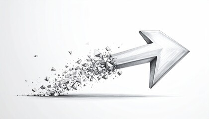 An arrow pointing upward and right, shattering into pieces