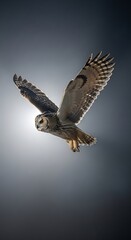 Fototapeta premium Brown bird flying in sunlight.