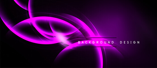 Abstract purple lines swirl over black background. Bright glow emanates from center, creating dynamic visual effect. Modern design element.