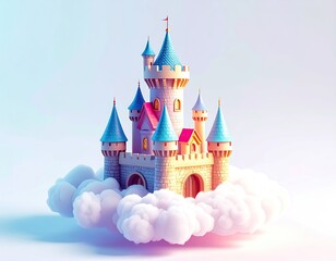 A colorful fairytale castle floating on clouds, vivid and whimsical