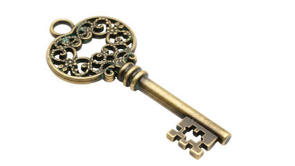 Ornate antique key PNG isolated on transparent background, vintage style golden key for decoration and design projects