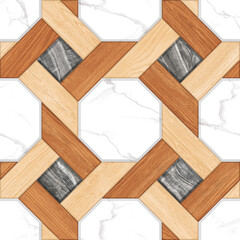 Combination of wooden frame with white carara marble texture